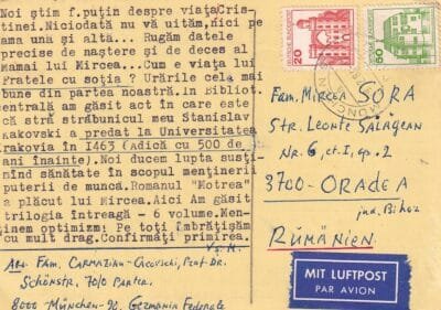 1973. Németország, Romániába feladott légiposta levelezőlap