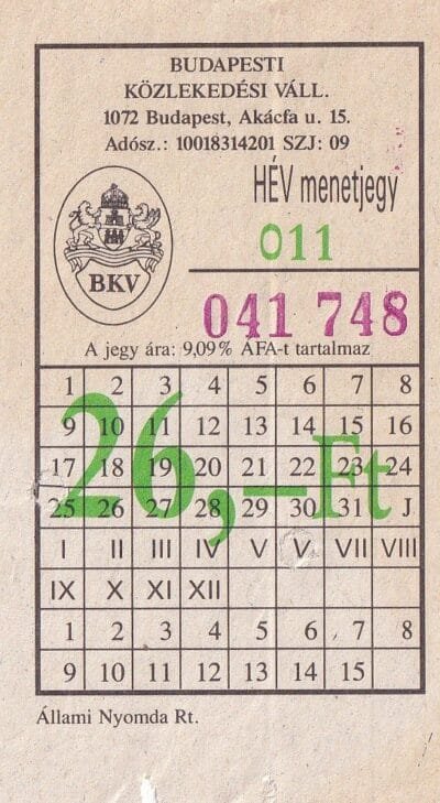 BKV, Hév Menetjegy 26 Ft