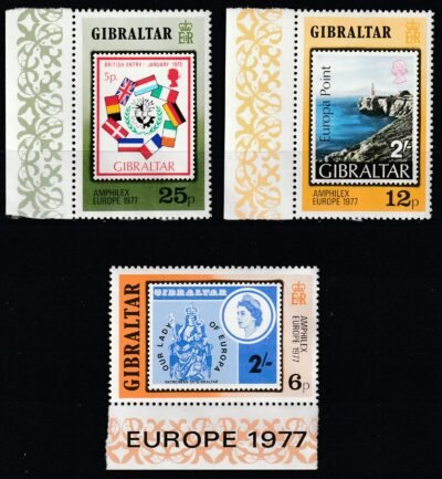 1977. Gibraltár, AMPHILEX '77 bélyegkiállítás ívszéli sor