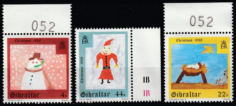 1988. Gibraltár, Karácsonyi bélyegek ívszéli sor