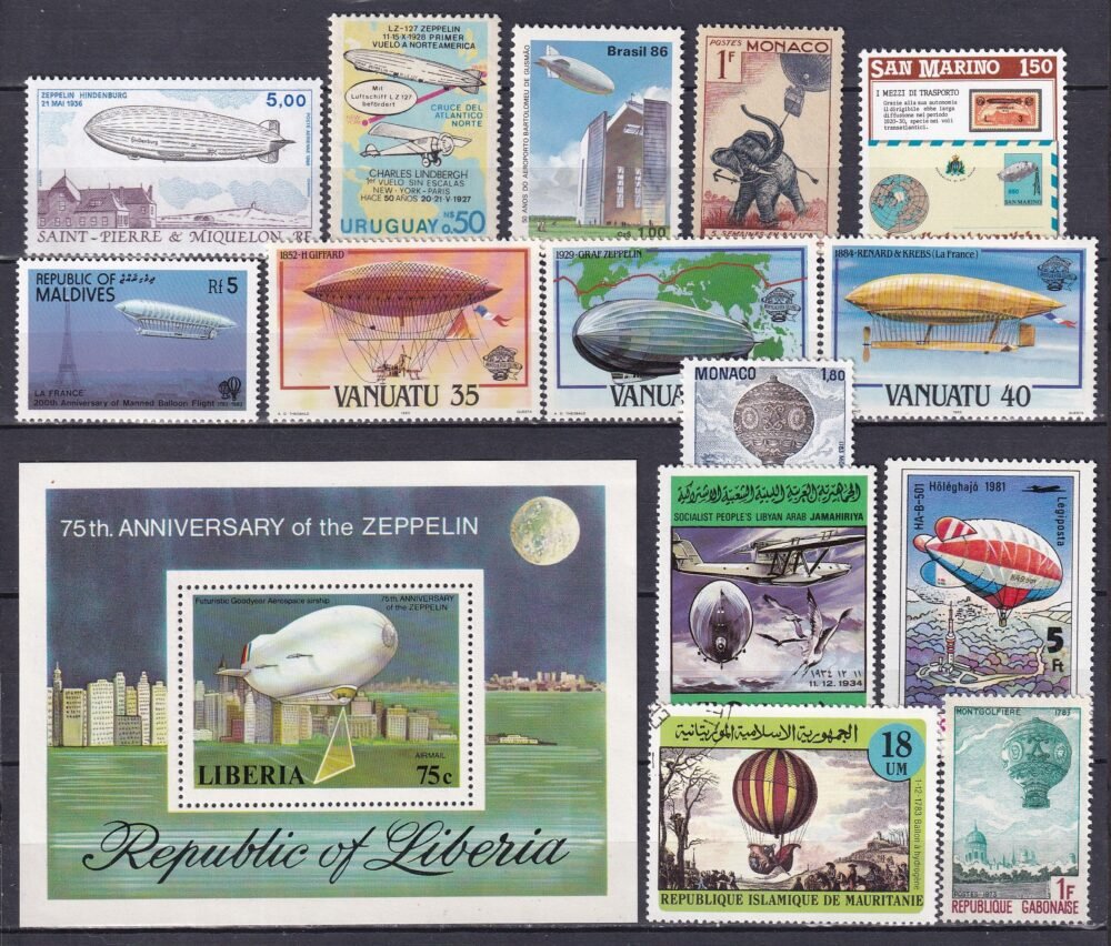 Zeppelin és hőlégballon blokk, és bélyegek