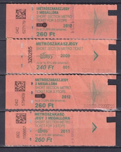 4 db eltérő típusú. BKV, Metrószakaszjegy