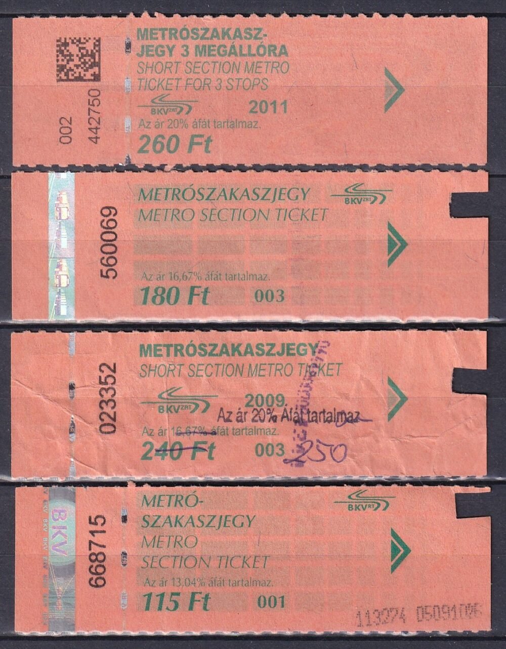 4 db BKV, Metrószakaszjegy
