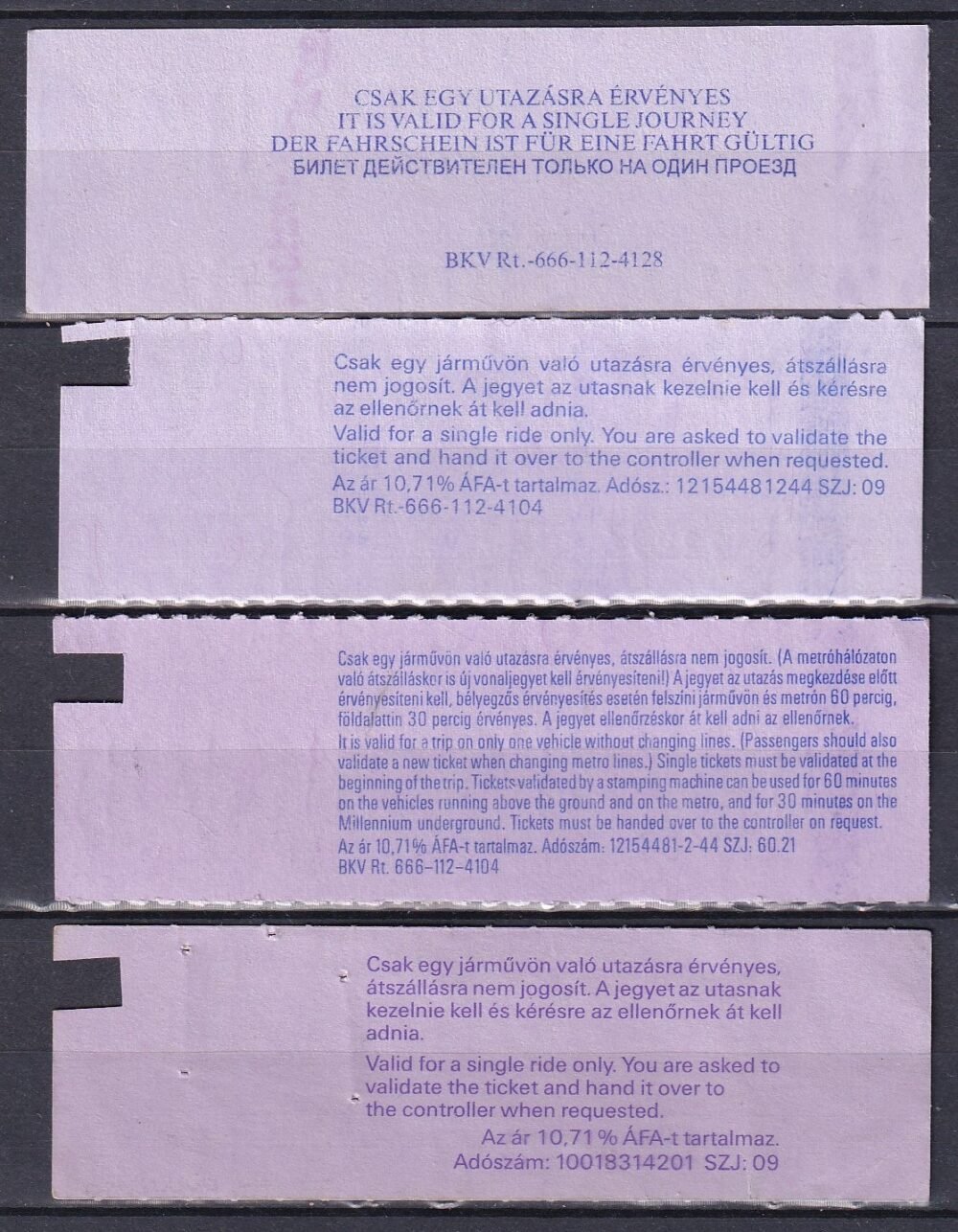 4 db klf BKV, Vonaljegy