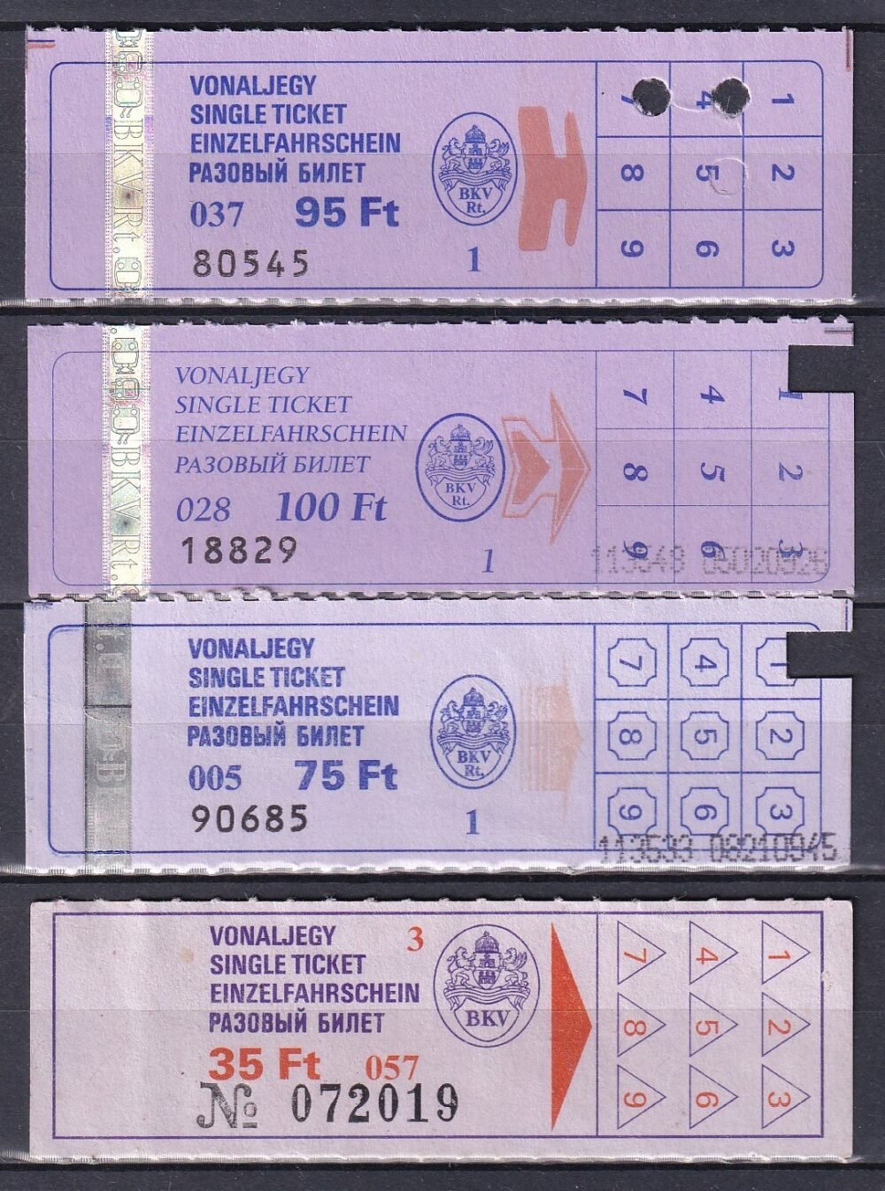 4 db klf BKV, Vonaljegy