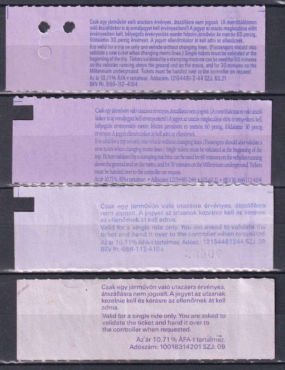 4 db klf BKV, Vonaljegy