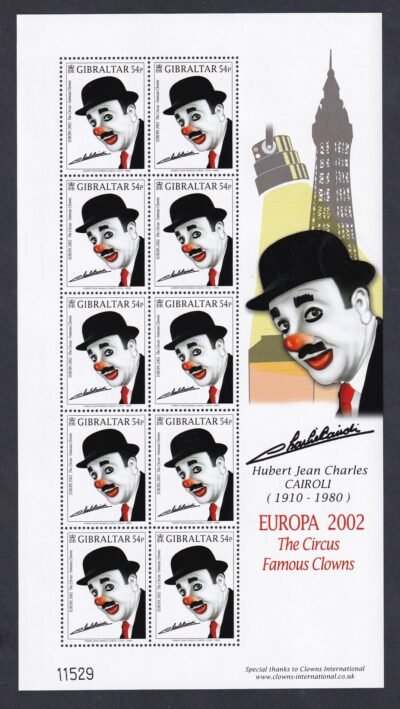 2002. Gibraltár, EUROPA bélyegek - A cirkusz - Híres bohócok kisív sor - Image 4