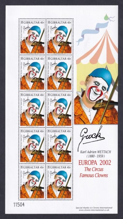 2002. Gibraltár, EUROPA bélyegek - A cirkusz - Híres bohócok kisív sor - Image 3