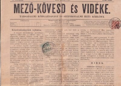 1902. Mezőkövesd és vidéke teljes újság Hírlapbélyeggek és törvénykezési illetékkel, RRR!