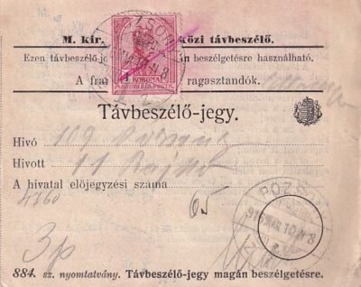 1916. Pozsony, Távbeszélő-jegy