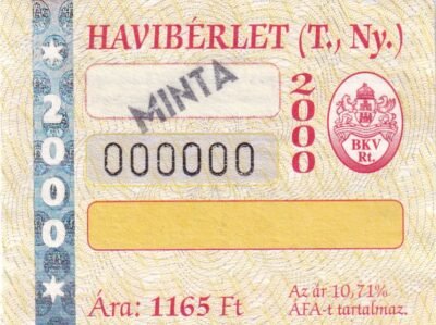 2000. BKV, havibérlet (T.Ny.), MINTA, 0000 sorszám