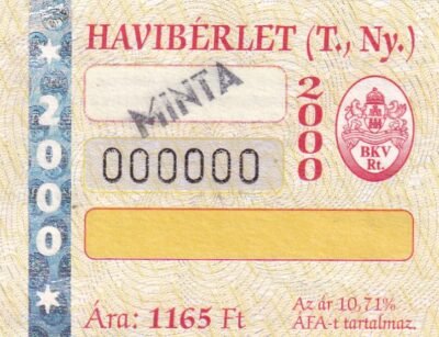 2000. BKV, havibérlet (T.Ny.), MINTA, 0000 sorszám