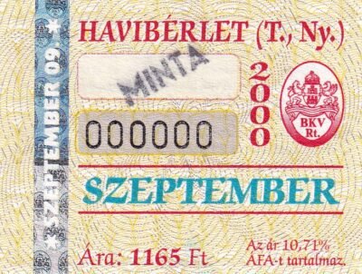 2000. BKV, havibérlet (T.Ny.), MINTA, 0000 sorszám