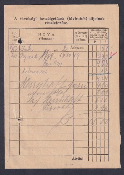 1940. Szombathely, (886. sz nyomtatvány) Nyugta - A távolsági beszélgetések (távíratok) díjainak részletezése. Ritka nyomtavány típus! - Image 2