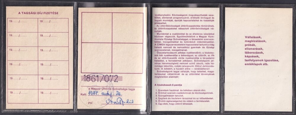 1987. Magyar Úttörők Szövetsége-Tagsági Igazolvány, eredeti tokban