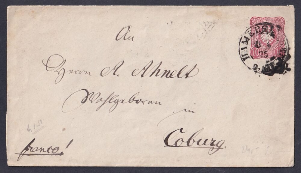 1875. Hamersleben, Coburg (Bajorország)-ba feladott dijjegyes boríték