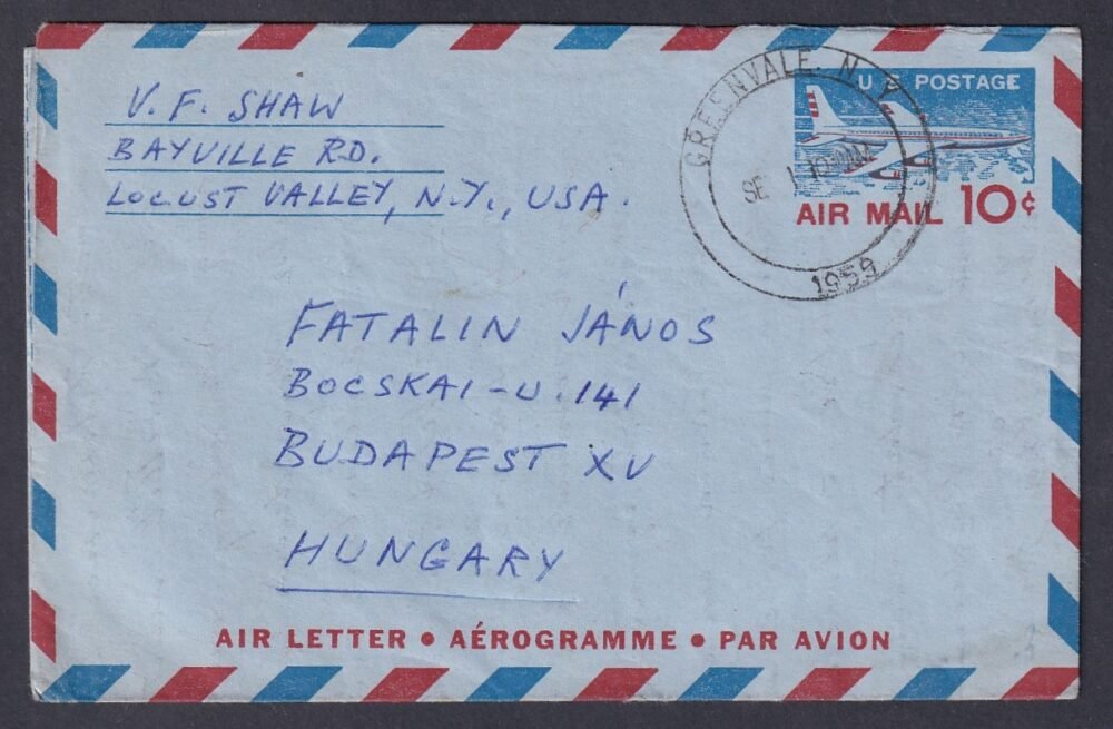 1959. USA. Magyarországra feladott légi küldemény
