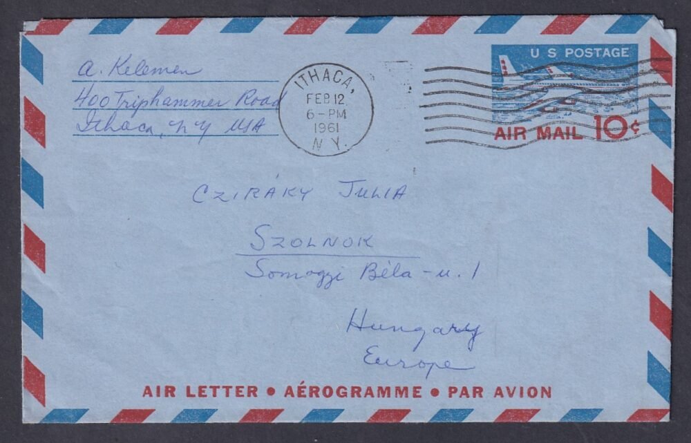 1961. Ithaca (New York), Szolnokra feladott légiposta levél