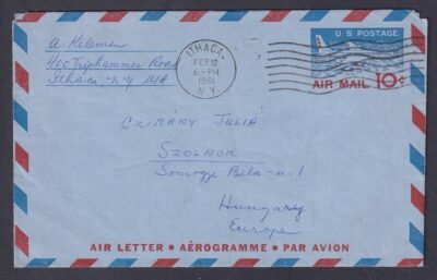 1961. Ithaca (New York), Szolnokra feladott légiposta levél