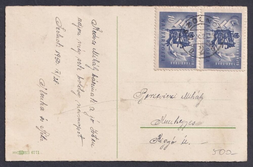 1950. Szolnok, Kunhegyesre feladott képeslap