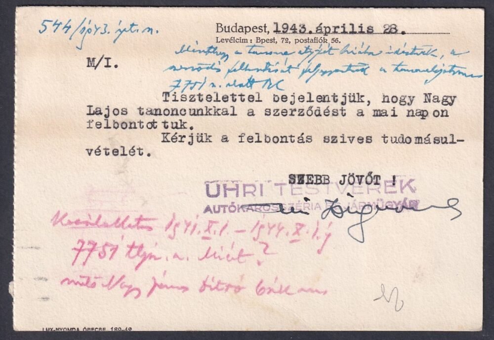 1943. Budapest, helyben feladott levelezőlap, reklám bélyegzéssel - Image 2