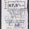 MÁV, 67.5%-os menetjegy, 2.osztály, 10km (rontott / téves bélyegzés)