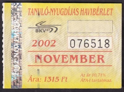 2002. BKV, Tanuló-Nyugdíjas havibérlet