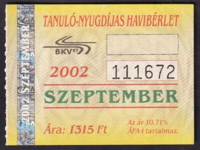2002. BKV, Tanuló-Nyugdíjas havibérlet