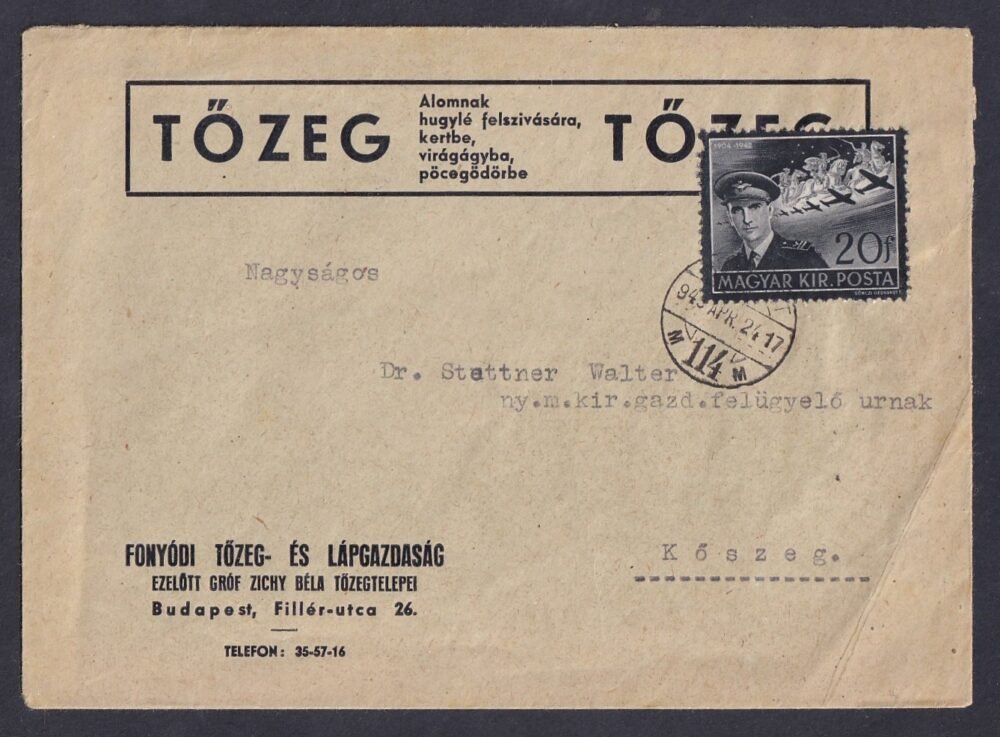 1943. Budapest, Kőszegre feladott levél