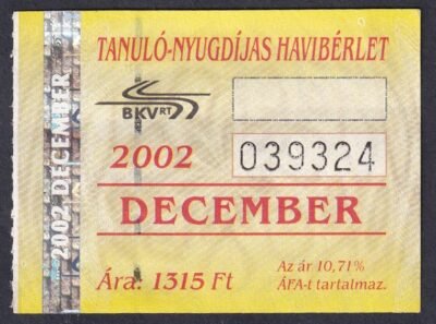 2002. BKV, Tanuló-Nyugdíjas havibérlet