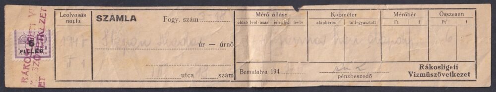 1947. vízmű számla