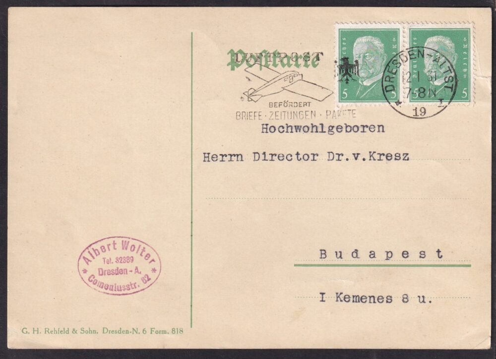 1931. Németország, Budapestre feladott alkalmi levelezőlap