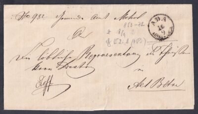 1855. Ada, "Alt-Betsche" (Rácz-Becse)-re feladott ex offo levél - RACZ-BECSE érkezési bélyegzéssel