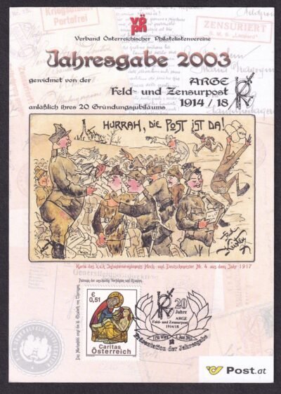 2003. Ausztria, Éves ajándék az Arge feld- és Zensurpost 20 éves jubileuma alkalmából emléklap, alkalmi bélyegzéssel