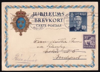 1923. Svédország, Budapestre feladott levelezőlap
