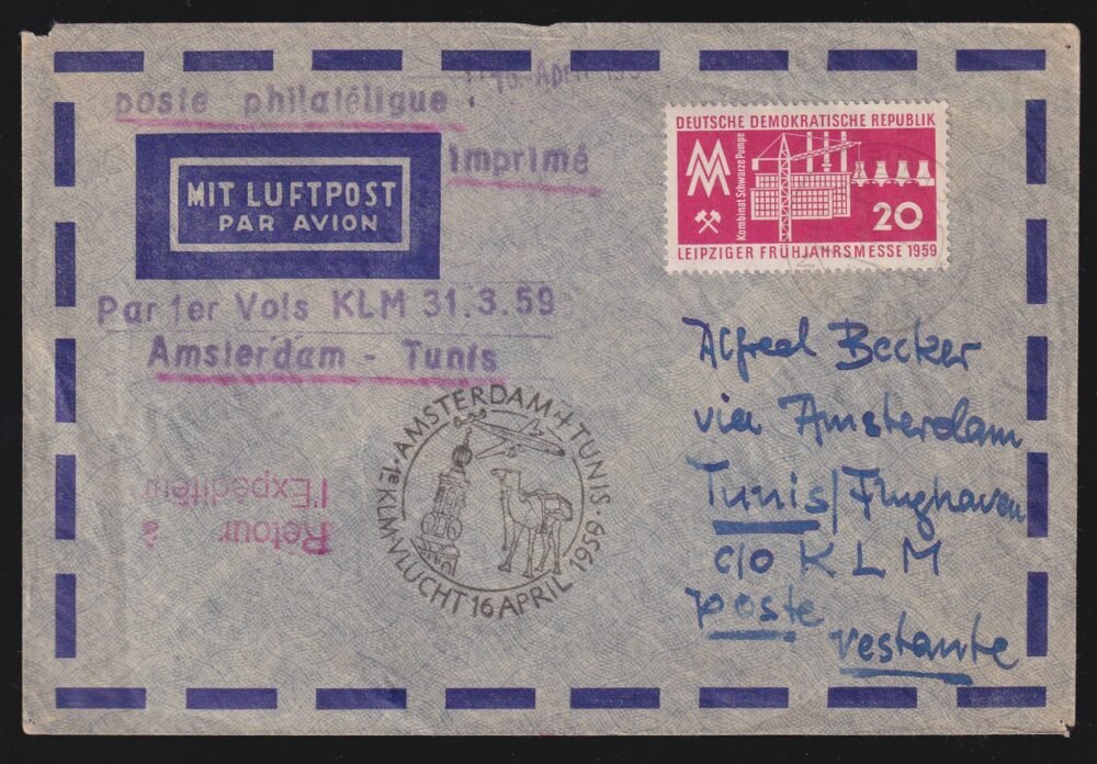 1959. Amszterdam, Tunéziába feladott légiposta levél