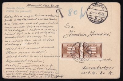 1953. Budapest, Marcalira feladott képeslap portózva