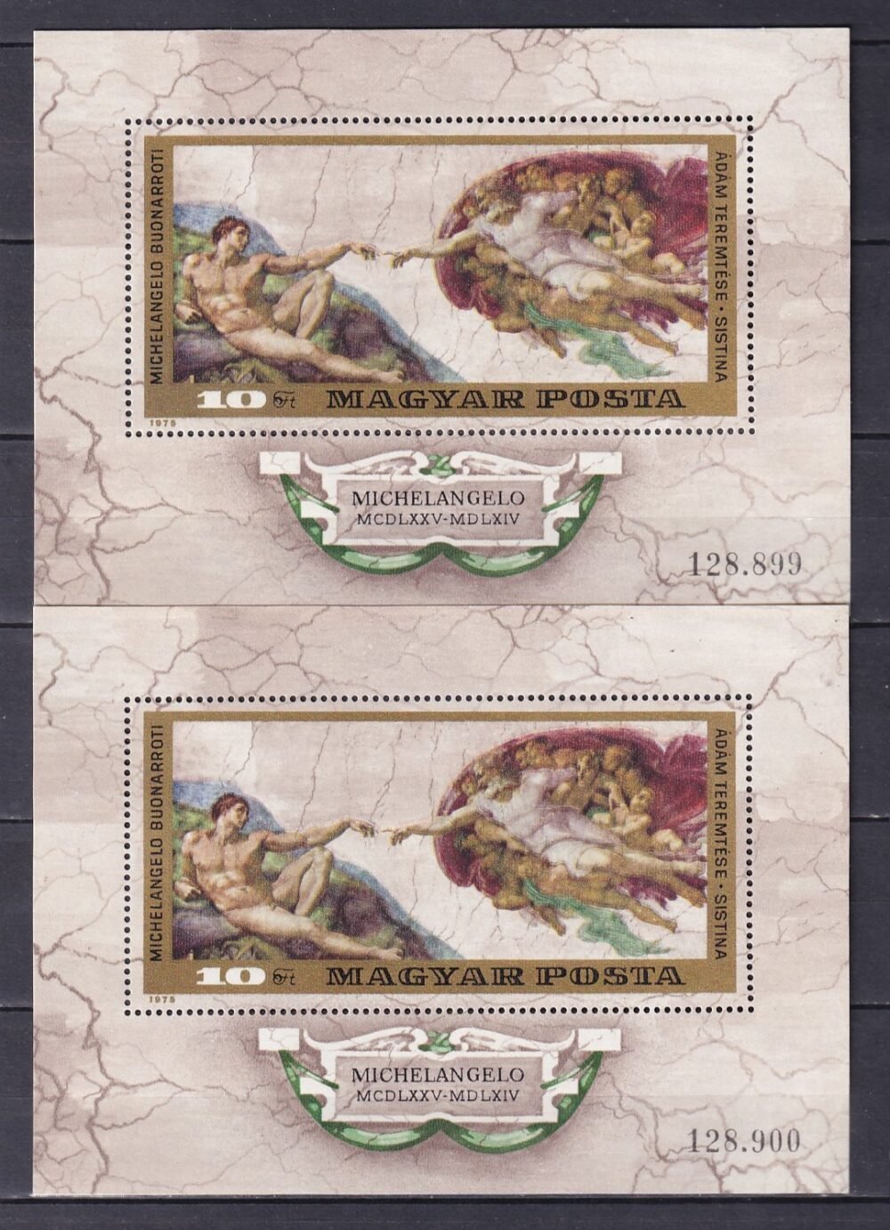 1975. Festmény-XIV Michelangelo 2 db. szorszámkövető blokk