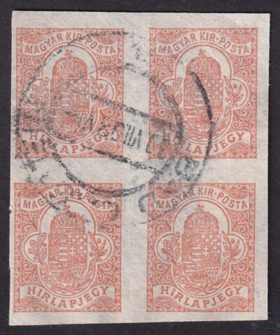 1904. Hírlap bélyeg, 4-es tömb (A2-es állású számvízjellel)