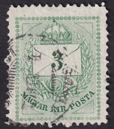 1874. 3 kr szabályos vegyes fogazattal: 13,1/4:12,3/4