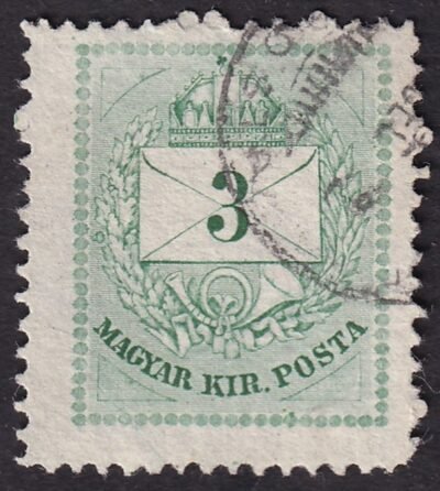 1874. 3 kr szélesre fogazott (22,5 mm), szabályos vegyes fogazattal: 13:12,3/4