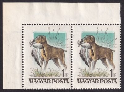 1956. Magyar kutyafajták 1 Ft ívsarki, 2. ívhely "tarajos réce" lemezhibával