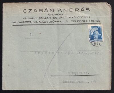 1945. VI. 9.  Budapest, P-infl., 1. díj., 1. súlyf. helyi levél