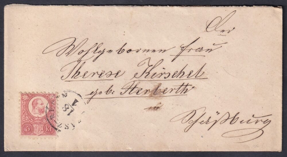 1872. Szászrégen – Réznyomat 5 kr, levélzáró pecsétbélyeggel