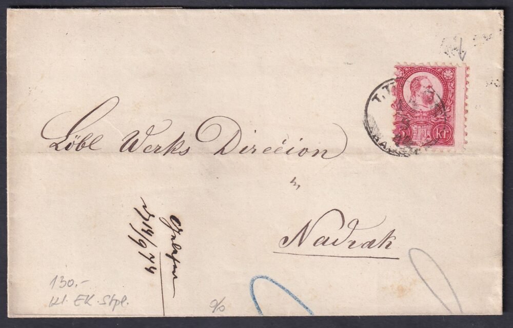 1874. Lugos, Nadrágra feladott levél - évszámos NADRÁG érkezési bélyegzéssel (Gudlin 800 p.)