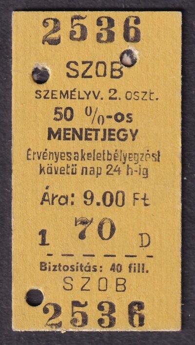 Szob 50%-os menetjegy, 2.osztály