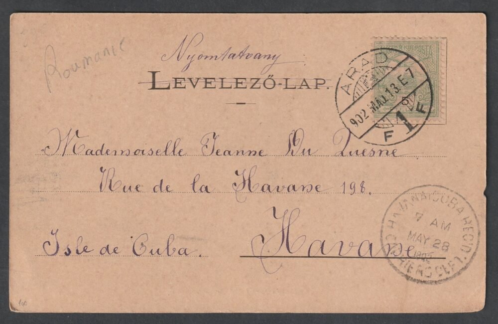 1902. Kubába feladott képeslap, New-York átmenő, Havanna érkezési bélyegzéssel