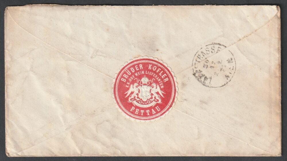 1867. 5 kr díjjegyes boríték Buda-Pragerhof mozgóposta bélyegzés, tanusítvánnyal