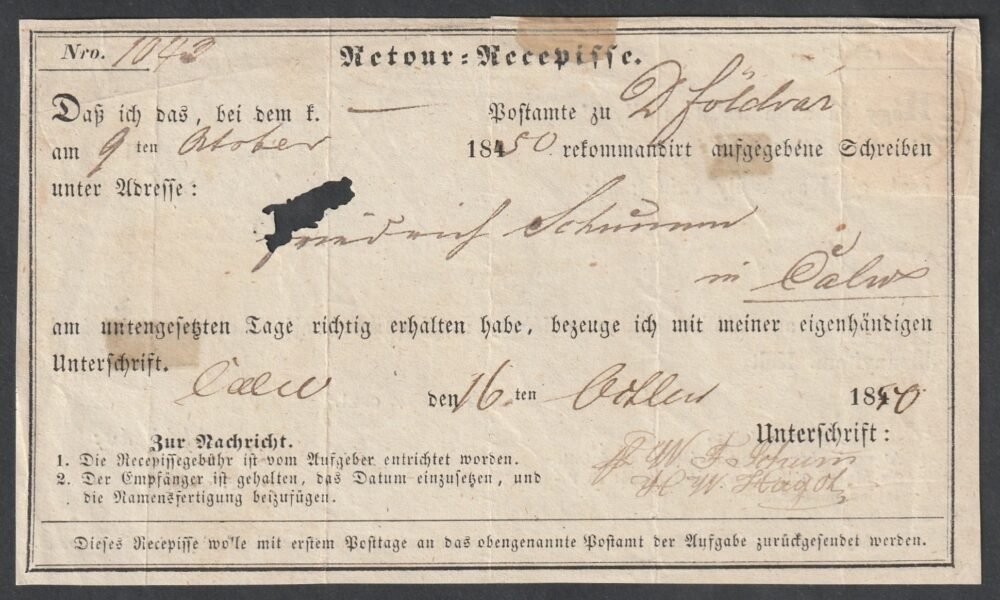1850. 6 kr Dunaföldvár (nagy szélekkel), magyar nyalvű tértivevény (letépéskor sérült) - Image 2