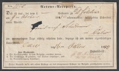 1850. 6 kr Dunaföldvár (nagy szélekkel), magyar nyalvű tértivevény (letépéskor sérült) - Image 2